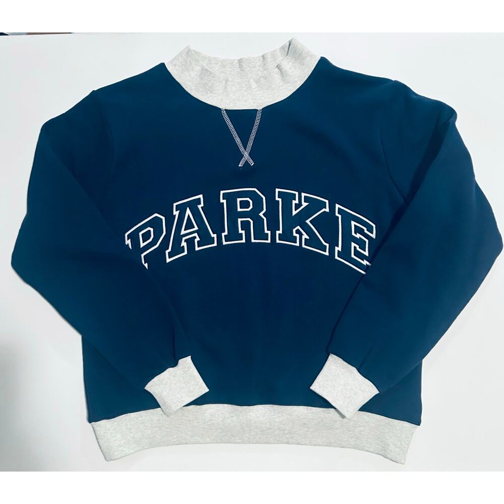 NEW Parke Heritage Back to School 2 Tone Mock. Navy/White w/Gray RIB. Size S/M. - Picture 3 of 10